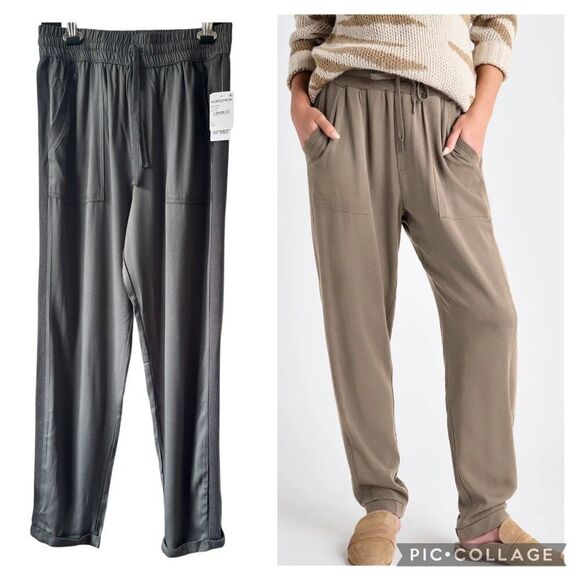 Splendid Women's Small Pull On Elastic Waistband Drawstring Pants in Olive Brown - Picture 1 of 13